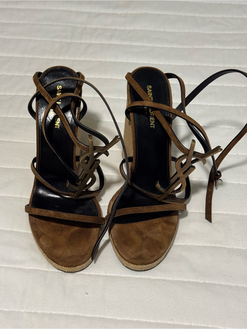 Saint Laurent YSL Tribute Brown Suede Strappy Sandals